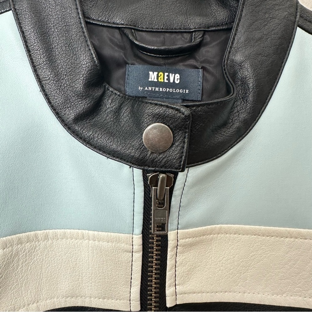 Anthropologie Maeve Cropped Colorblock Bike Jacket Black White Vegan Leather - Picture 7 of 11